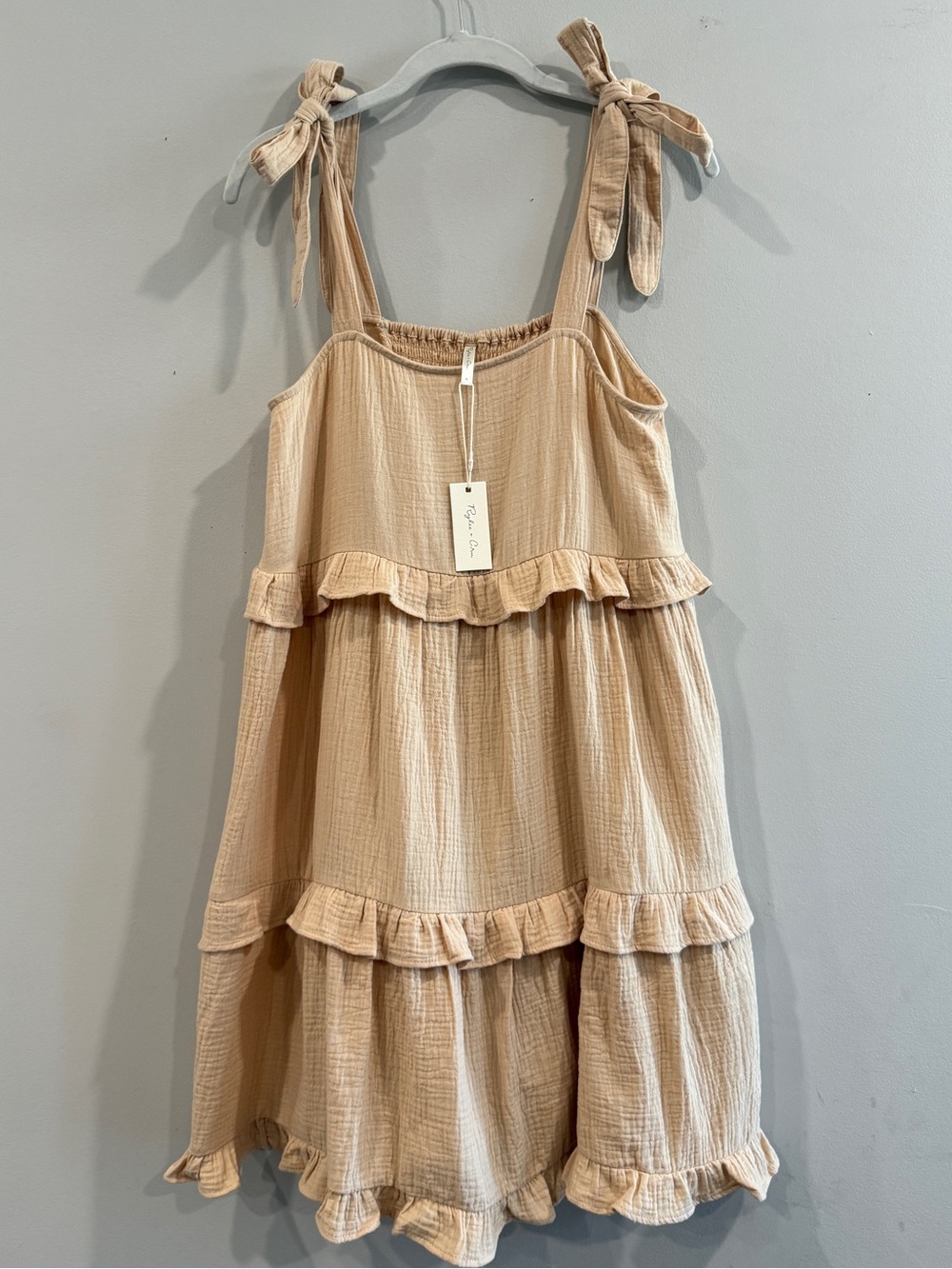 Rylee + Cru Tie-Shoulder Ruffle Tiered Dress - Tan